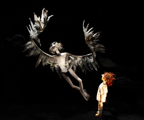Photo of Little Angel puppet theater's production of "A Very Old Man with Enormous Wings," by Gabriel García Márquez