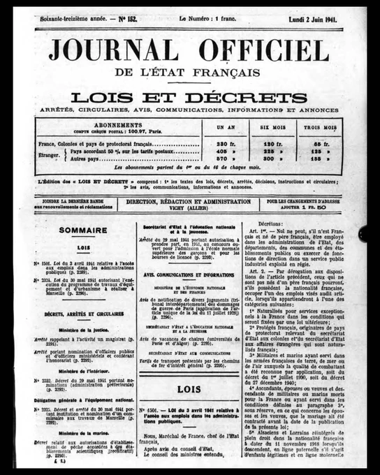Loi du 11 octobre 1940 relative au travail féminin, Journal officiel, 27 octobre 1940.