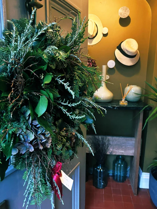 Festive wreath on door