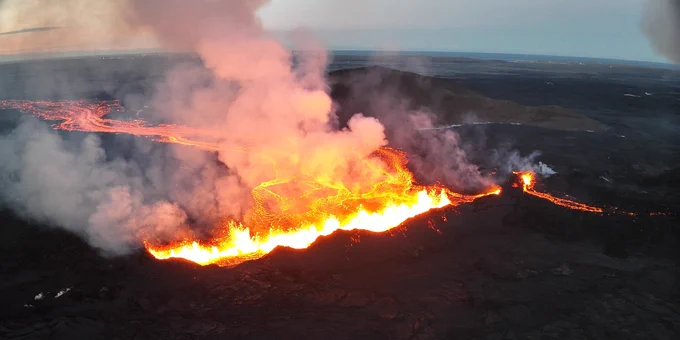 NatureEye flight over the erupting volcano on the Reykjanes Peninsula in Iceland