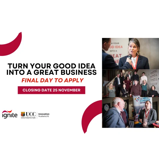 
Programme details:
🚀 €20,000 value per participant
🚀 €5,000 Seed Funding
🚀 Expert Mentorship, Specialised Training, Inspiring Guest Speakers
🚀 No Equity Taken