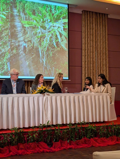 A mine accident survivor speaks at an event about the state of global antipersonnel mine contamination at the #SiemReapSummit, from the ICBL's Landmine Monitor 2024 report.