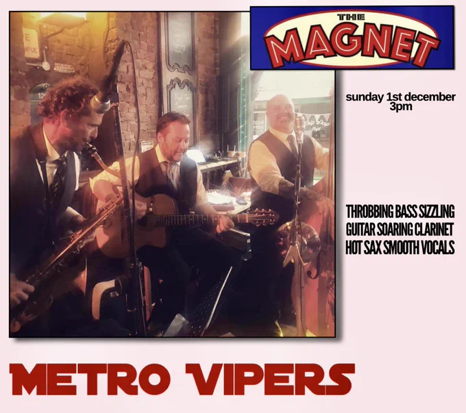 This coming Sunday 1st December 3pm we’ll be at the fabulous Magnet in #broadstairs Join us for #swingjazz #gypsyjazz and many other surgically enhanced elevator classics!