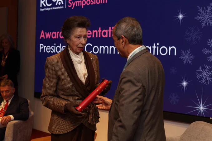 HRH The Princess Royal presenting the President’s Commendation to Dr Rana Hafiz Ur Rehman.