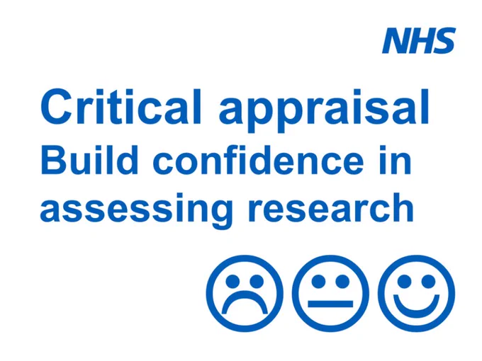 Critical appraisal build confidence in assessing research 3 cartoon faces moving from sad to in the middle to happy
