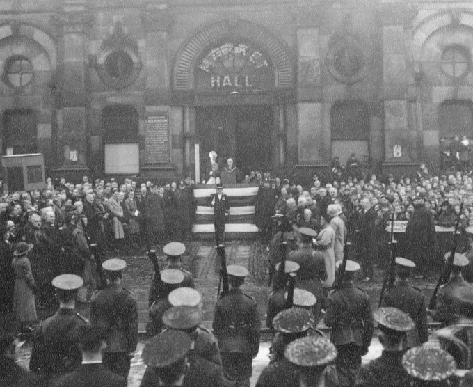 black and white photo of civic event