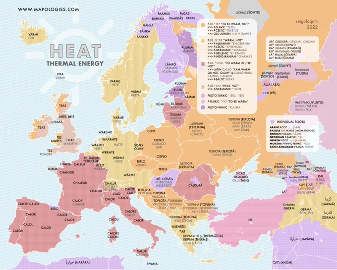 An etymolgy map of the word "Heat"
