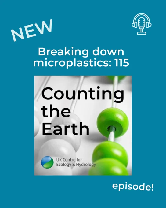 Counting the Earth logo, which comprises beads of an abacus, some grey and some green. Plus text New episode Breaking down microplastics: 115