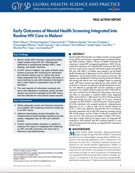 Mental Health Screening in Routine HIV Care in Malawi