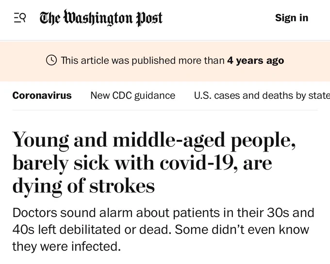 Wapo: Young and middle-aged people, barely sick with covid-19, are dying of strokes
Doctors sound alarm about patients in their 30s and 40s left debilitated or dead. Some didn’t even know they were infected. 2020