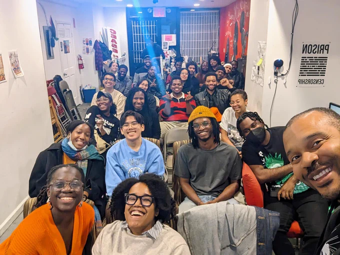 Group selfie with AFROSOC members in NYC at DSA office 