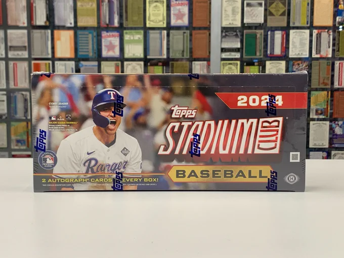 2024 Topps Stadium Club box of baseball cards
16 packs per box
8 cards per pack
2 autograph cards per box
Packs with a special insert may contain fewer cards