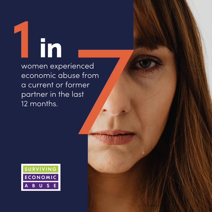 1 in 7 women experienced economic abuse from a current or former partner in the last 12 months.