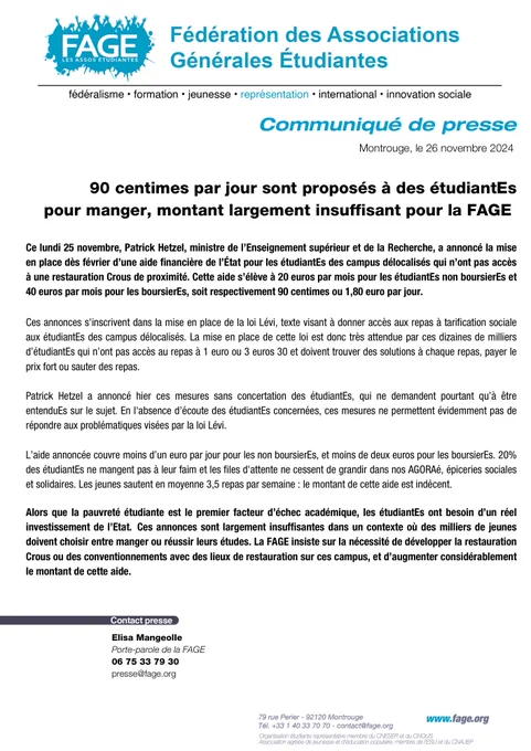 Communiqué de presse de la FAGE