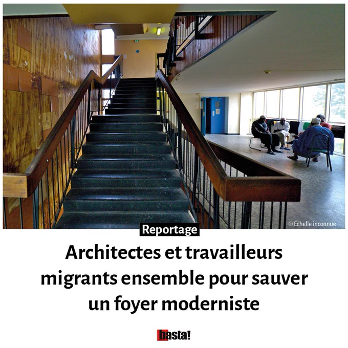 Vaste palier du foyer Moïse pour travailleurs migrants sénégalais et mauritaniens à Rouen pour illustrer un reportage sur la mobilisation des architectes et des travailleurs migrants pour sauver ce foyer moderniste