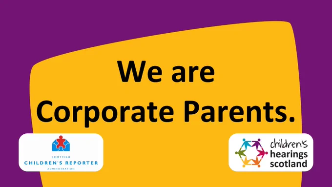 Text in rectangle: "We are Corporate Parents". Below are the SCRA and CHS logos.