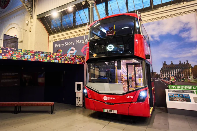 Transport UK London Bus Wrightbus Electroliner on display at the London Transport Museum