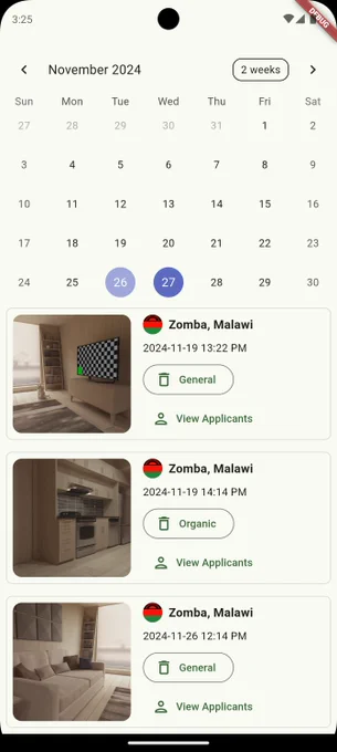 Image of EcoClean Waste Management Application developed by DoreanByte showing Schedule page with dates and times for collection request made by users to waste collector.