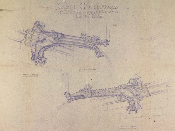 Sketch of two dragon gargoyles