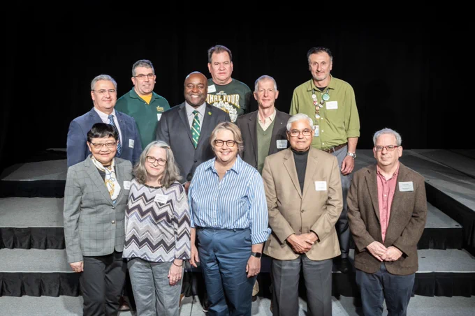 University Gold Day Service Awards program celebrating employees 20-50 years of service in Dewberry Hall on the Fairfax Campus.