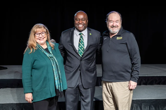 University Gold Day Service Awards program celebrating employees 20-50 years of service in Dewberry Hall on the Fairfax Campus.