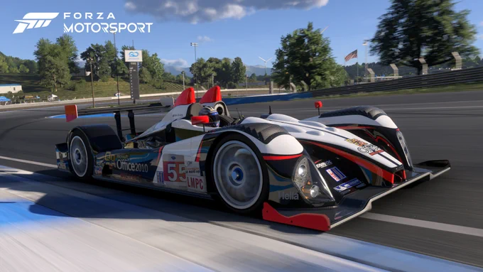 This screenshot shows the 2010 Chevrolet #55 Level 5 Motorsports Oreca FLM09 in Forza Motorsport. 