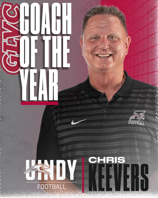A graphic promoting Chris Keevers as the GLVC Coach of the Year.