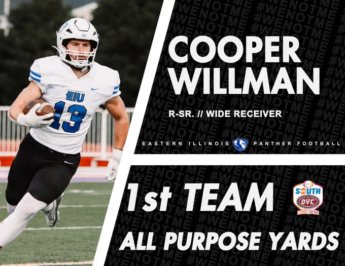 1st Team @BigSouthOVCFB

R-SR WR Cooper Willman 

#WeNotMe | #BleedBlue 