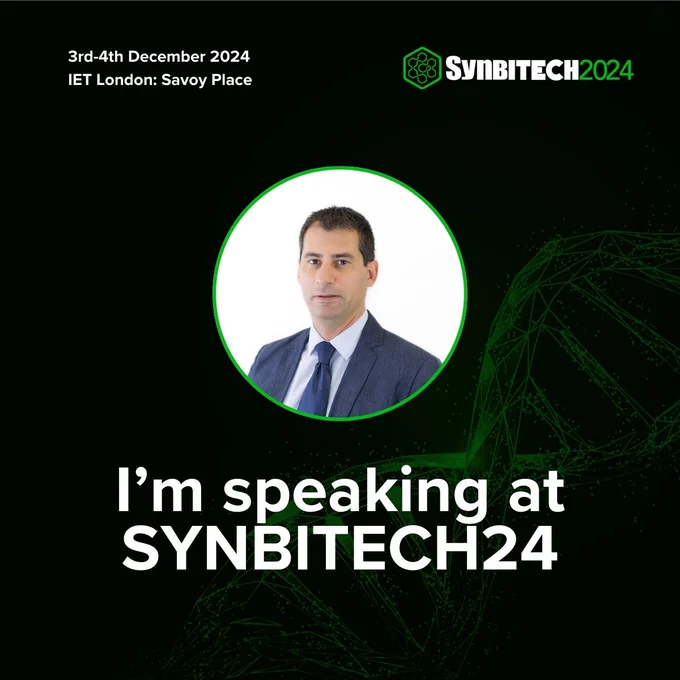 Image with SYNBITECH logo, with the date of the conference - 3rd-4th December and a profile photo of Prof. Frederic Coulon. 