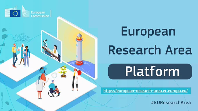 Icons decorating a visual promoting the European Research Area Platform, useful for scientists, researchers, policymakers and stakeholders. 
