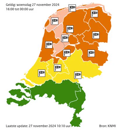 Code oranje voor storm Conall, die vandaag zorgt voor zeer zware windstoten in het noorden van het land. Houd via de KNMI-app of de website in de gaten wanneer de weerwaarschuwing voor jouw provincie geldt. https://www.knmi.nl/nederland-nu/weer/waarschuwingen/ #Conall