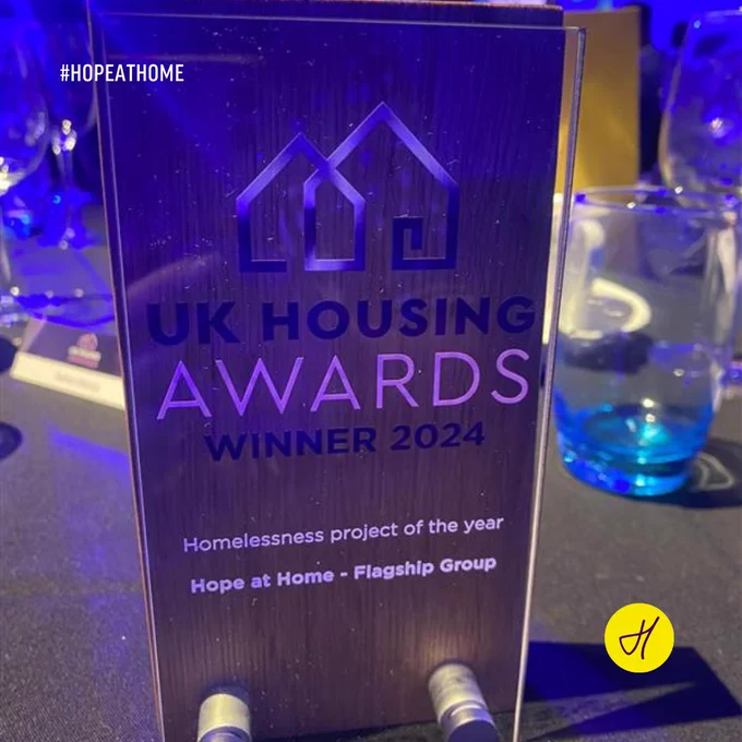 Hopestead's Homelessness Project of the Year award trophy at the UK Housing Awards on 26 November 2024