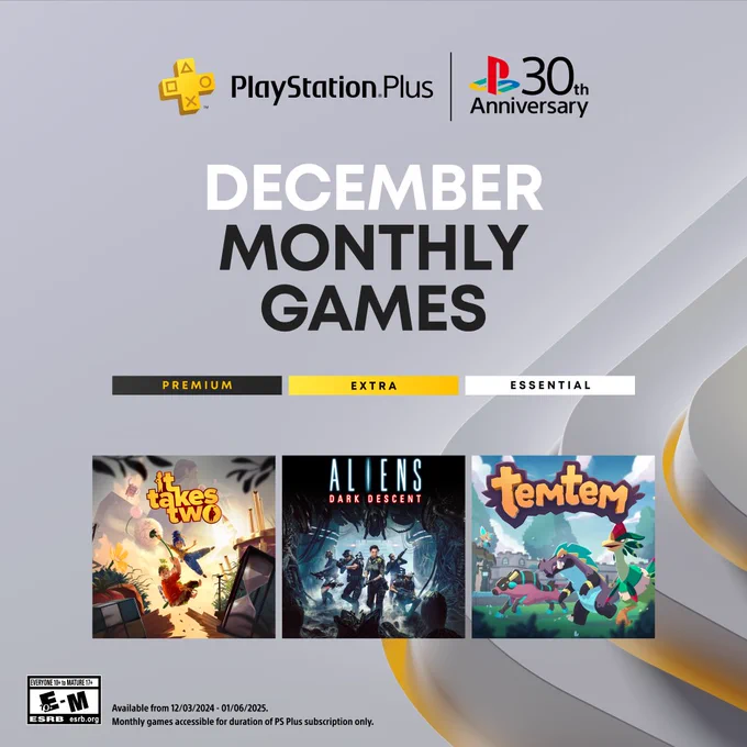 Available from 12/03/2024 - 01/06/2025.
Monthly games accessible for duration of PS Plus subscription only.
