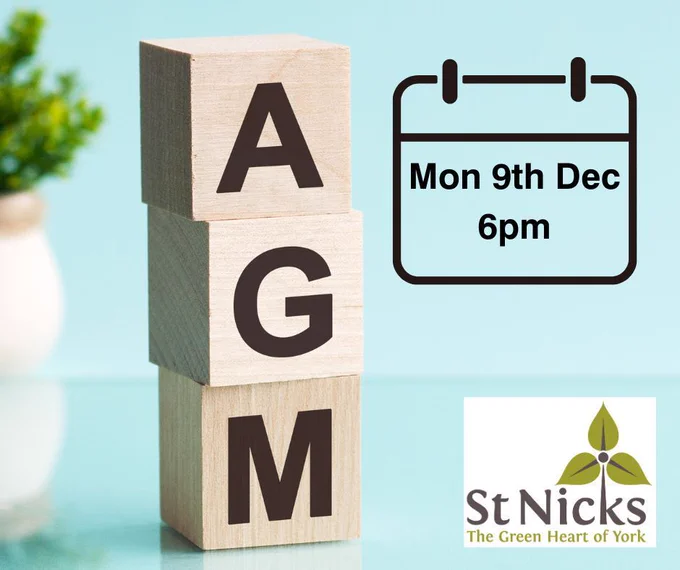 giant wooden blocks with the letters AGM on them. To the right is a calendar image with the date Monday 9th December, 6pm.
