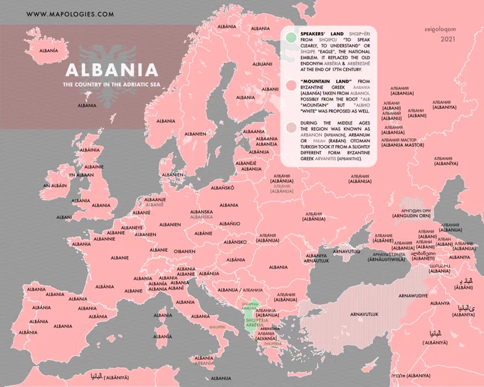 Etymology map of Albania