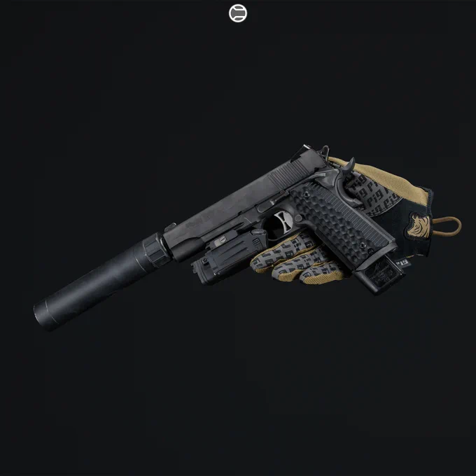 RailScales Ascend 1911 Honeycomb Scales, Matrix Ascend Scales | SIG Sauer 1911 TacOps 45, Steiner DBAL-PL, AAC Ti-Rant 45S, SKD Tactical PIG Gloves, Nighthawk Custom Agent 2.