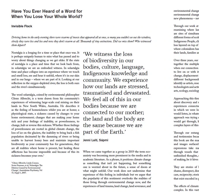 Introductory chapter “Have You Ever Heard of a Word for When You Lose Your Whole World? © Photo Land Body Ecologies.
