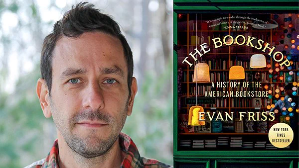 Evan Friss and the cover of his book, "The Bookshop"