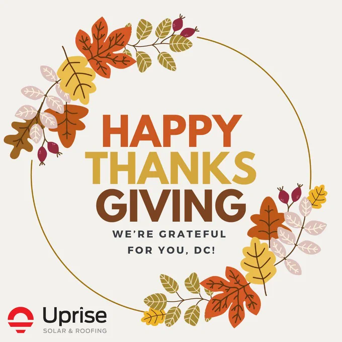 A Thanksgiving graphic with fall leaves and a message of gratitude for Washington, DC.