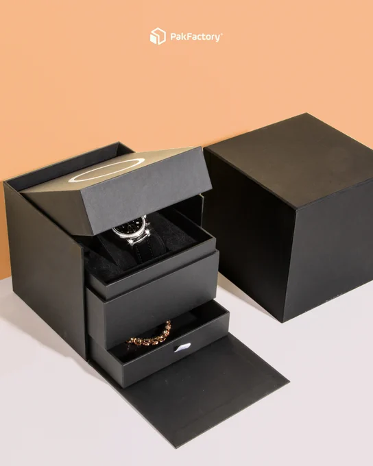 Custom luxury rigid boxes designed for jewelry and watch