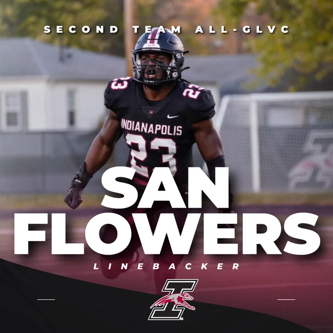 Second Team All-GLVC Linebacker San Flowers