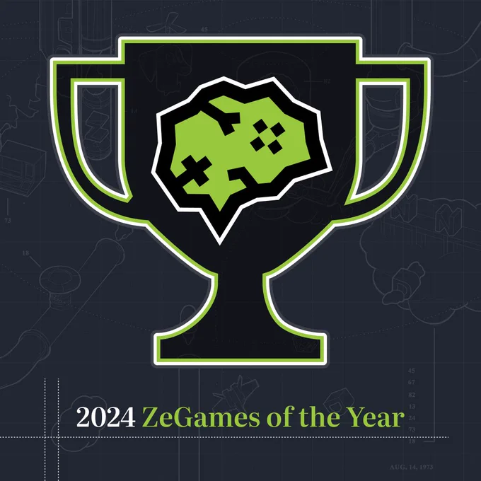 Image of a Trophy with the ZeMind logo, a brain, in it. 
Under the image are the words "2024 ZeGames of The Year". 