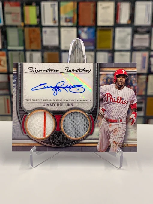 2023 Topps Signature Swatches Dual Relic Autograph card
Certified Autograph Issue/Game-Used Memorabilia
Jimmy Rollins, Philadelphia Phillies
137/299