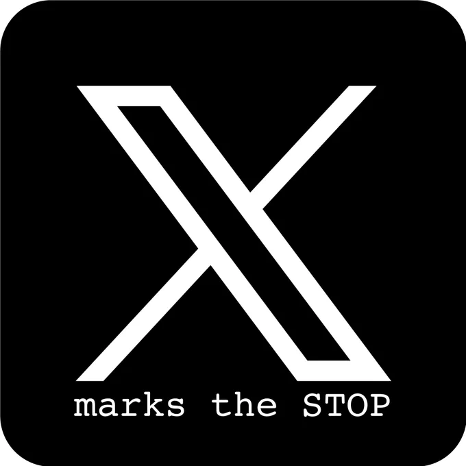 X logo with the words
X marks the stop