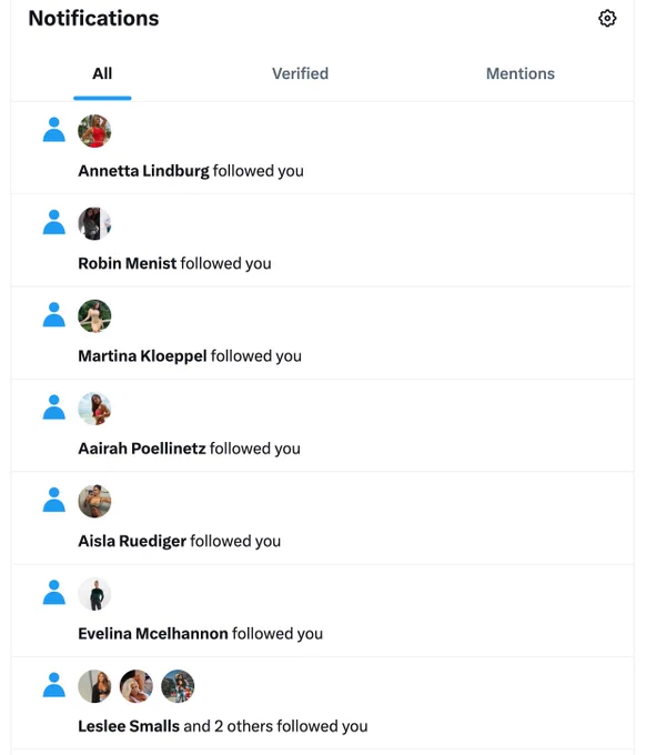 A screenshot of my notifications for the last week or so, which is all just new follows from bot accounts