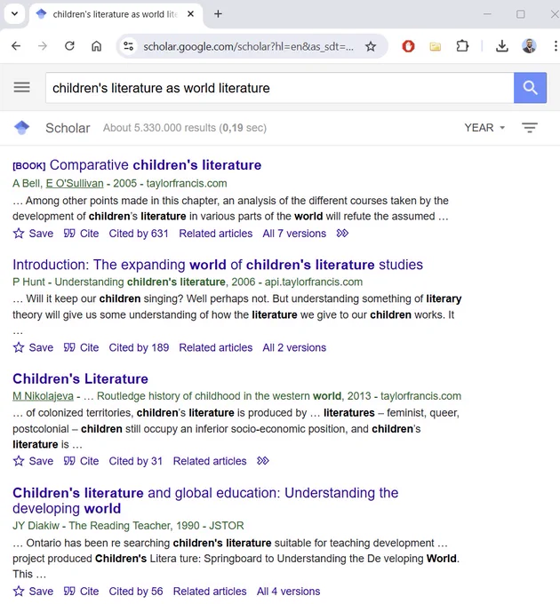 A screenshot of search results in Google Scholar.
