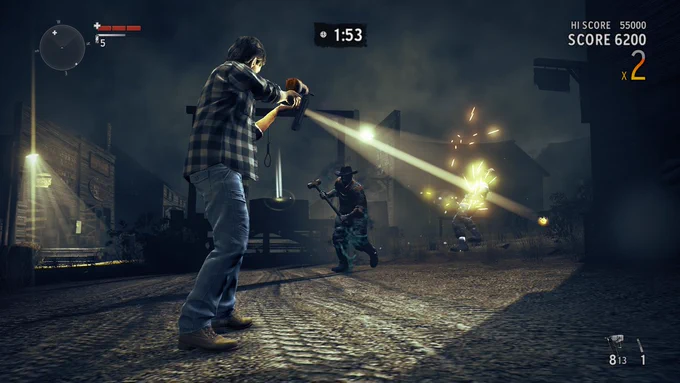 Alan Wake's American Nightmare. Alan Wake aiming at Taken.