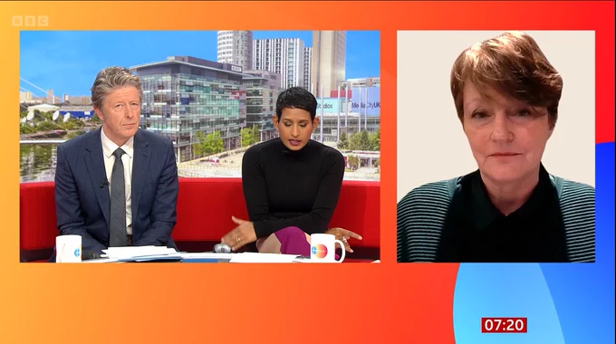 Sarah sleet Asthma   Lung UK's CEO live on TV on the BBC Breakfast show.