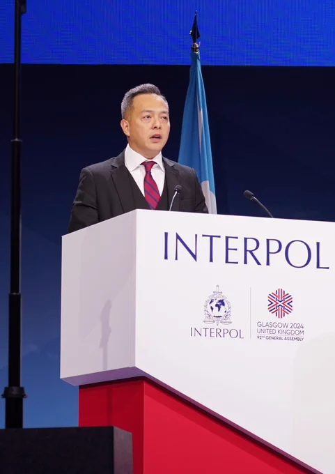 During the 92nd INTERPOL General Assembly held in📍Glasgow🏴󠁧󠁢󠁳󠁣󠁴󠁿, United Kingdom🇬🇧—Deputy Commissioner (Operations) of the 🇭🇰Hong Kong Police Mr CHOW Yat-ming, Joe said 🇭🇰Hong Kong, 🇨🇳China is determined to host the 94th INTERPOL General Assembly in 2026.

Mr CHOW said, ‘Hosting the 94th General Assembly in 🇭🇰Hong Kong represents an opportunity for 🇨🇳China to reaffirm our commitment and dedication to international cooperation, and to fostering our lasting partnership with the global police community.’