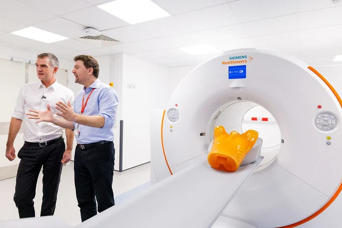 Secretary of State Peter Kyle at St. Thomas’ Hospital to launch the NPIP Total Body Scanner. Peter Kyle is stood to the left of the new Total Body Scanner. 

Picture by Alecsandra Dragoi / DSIT